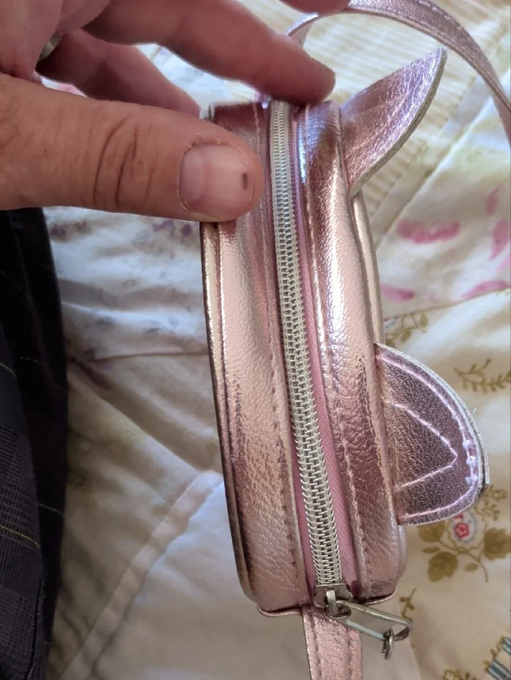 Girls Metallic Pink Cat Face Crossbody Purse